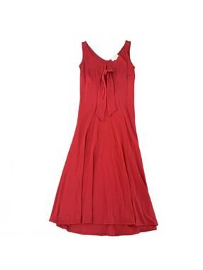 Red Casual Corner Sleeveless Midi Dress Tie Front Flowy A-Line Size M